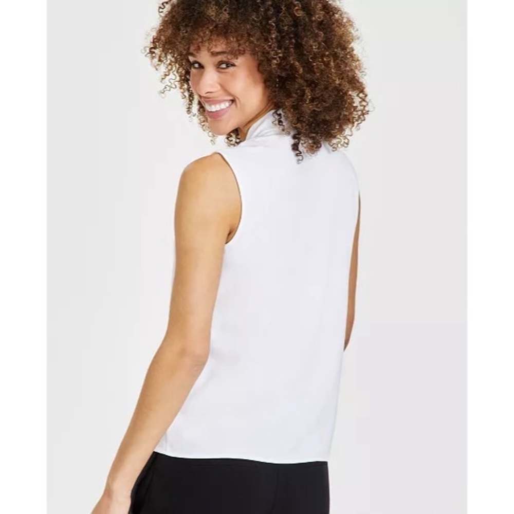 Kasper Women's White Sleeveless Tie-Neck Top Size Medium - Picture 3 of 11